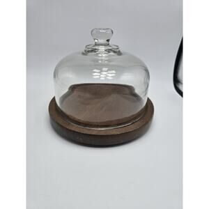 Vintage Goodwood Cheese Tray Cloche Glass Dome Wood Base Holiday Decor Party